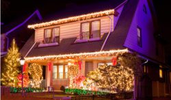 House with Christmas tree lights