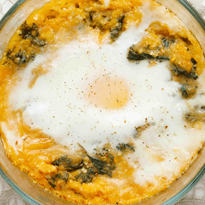 eggs with sweet potato grits and kale