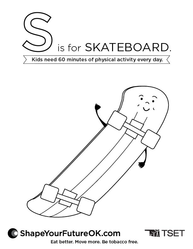 S is for skateboard coloring page download