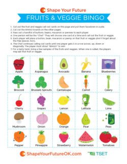 Fruit and Veggie Bingo Card Download
