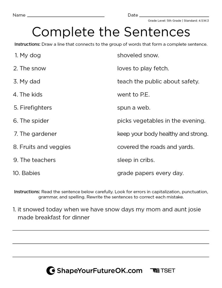 Complete the Sentences Download