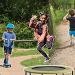 Multiple pictures of kids playing outside