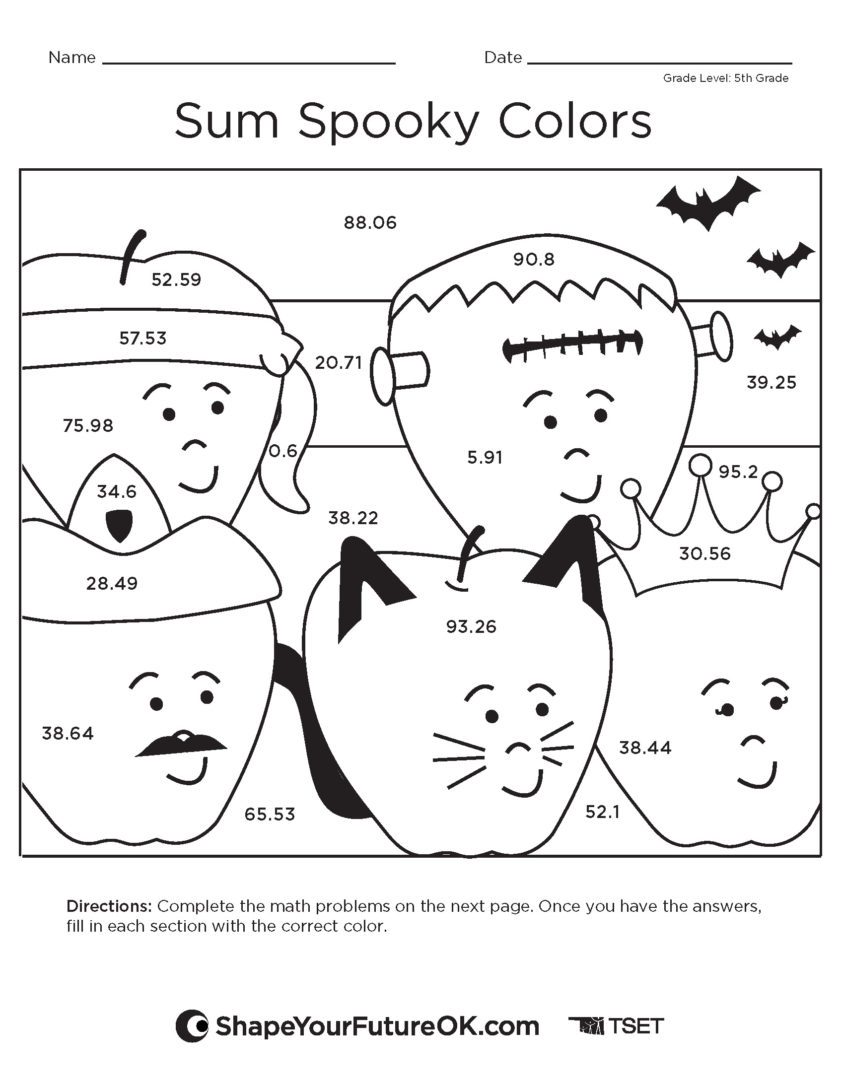 Sum spooky colors classroom worksheet