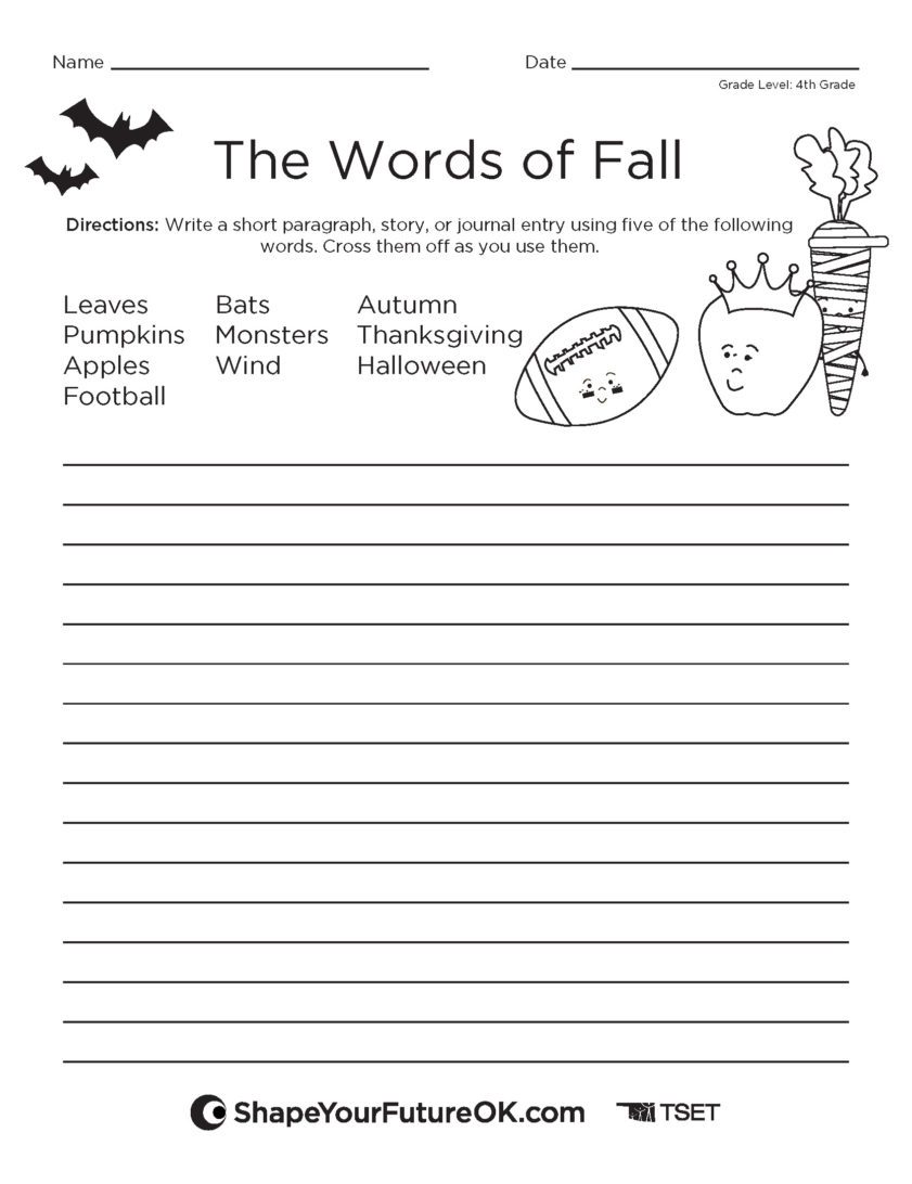 The words of fall classroom worksheet