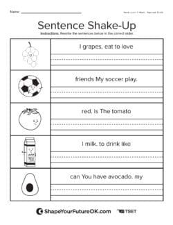 sentence shake up worksheet