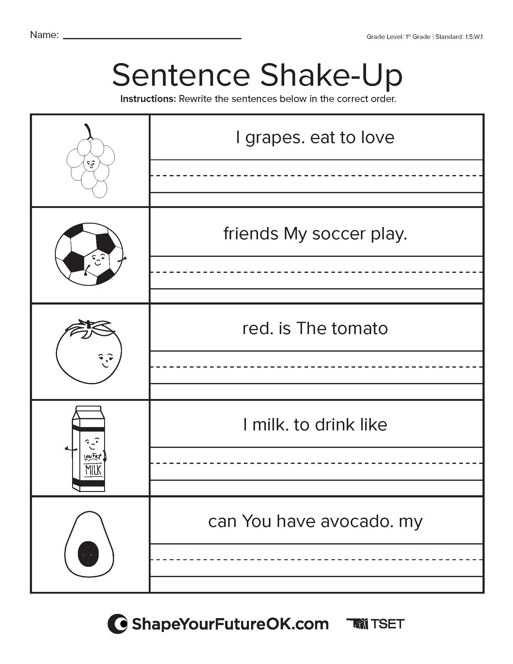 sentence shake up worksheet