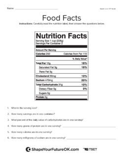 food facts question worksheet